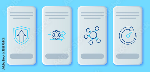 Set line Time management, Project team base, Financial growth and Digital speed meter icon. Vector