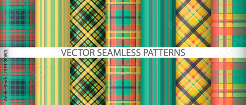 Set textile check seamless. Tartan vector background. Fabric pattern plaid texture.