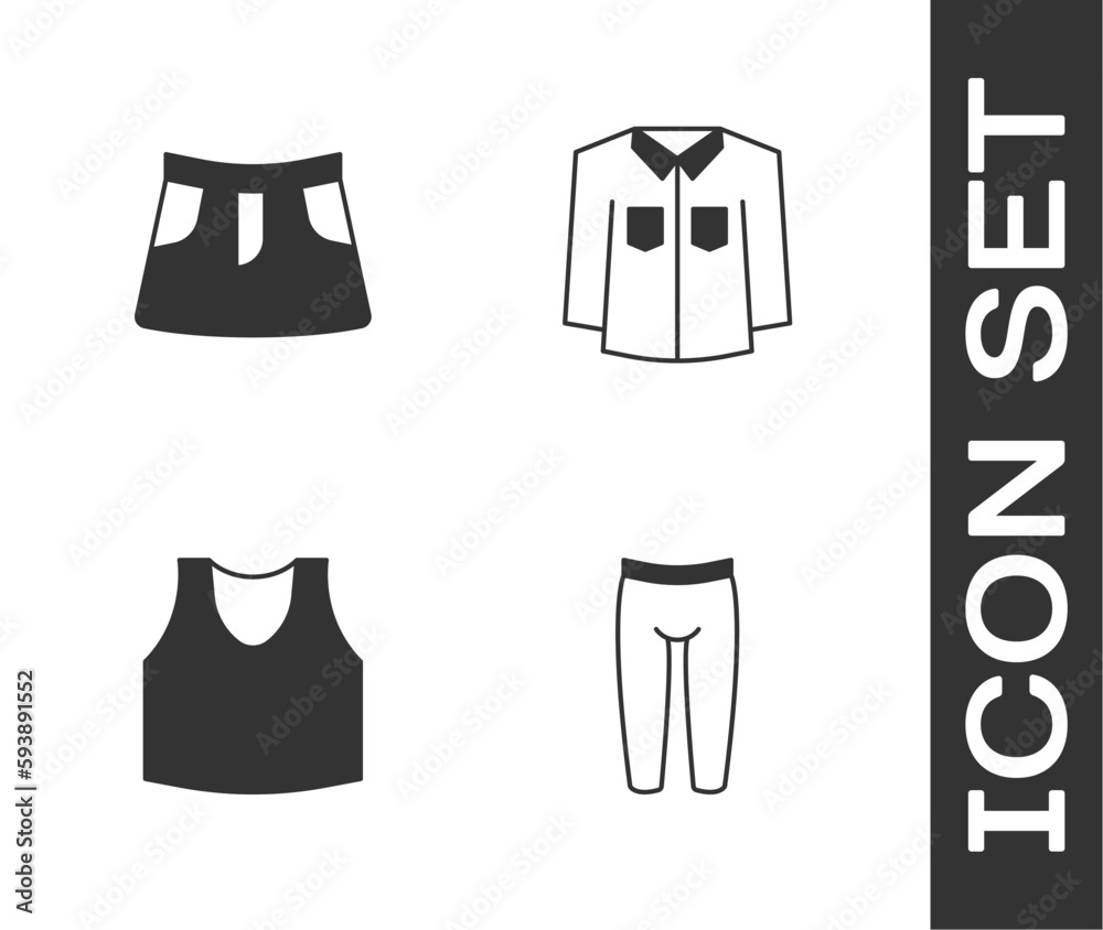 Set Leggings, Skirt, Undershirt and Shirt icon. Vector