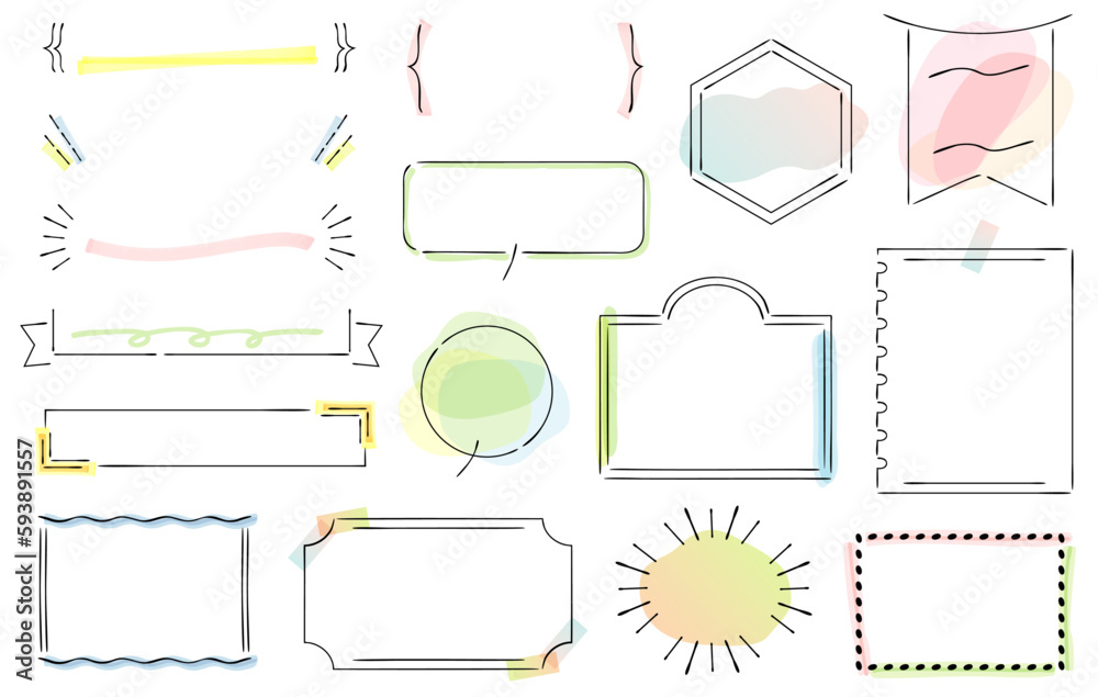 Title design with hand-drawn line drawing and watercolor colors Stock ...