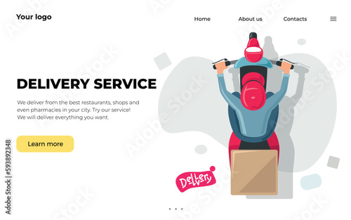 Delivery boy top view illustration. Landing page
