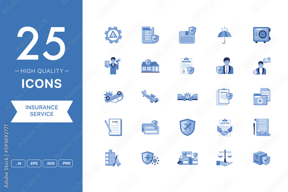 Naklejka premium Vector set of Insurance icons. The collection comprises 25 vector icons for mobile applications and websites.