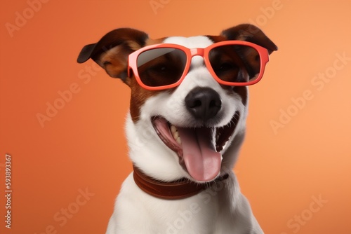 funny dog domestic isolated portrait smile animal pet background cute sunglasses. Generative AI. © SHOTPRIME STUDIO