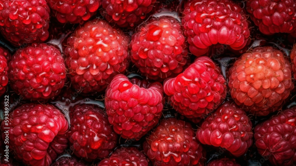 Raspberry background. Fresh red berries. Raspberry fruits horizontal background. Al generated Raspberry background. Fresh red berries. Raspberry fruits horizontal background. Al generated