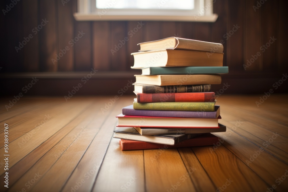Book stack on floor. Generate Ai Book stack on floor. Generate Ai