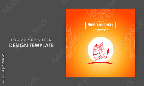 Vector illustration of Maharana Pratap Jayanti social media story feed mockup template design photo