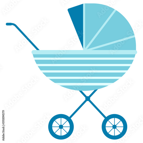 Baby carriage icon. Baby boy pram. Vector flat illustration