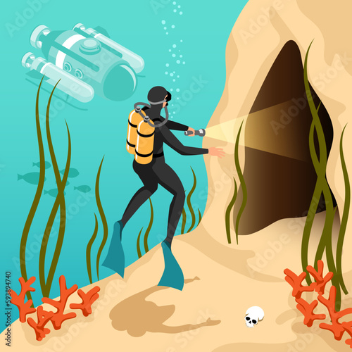 Underwater Exploration Isometric Background