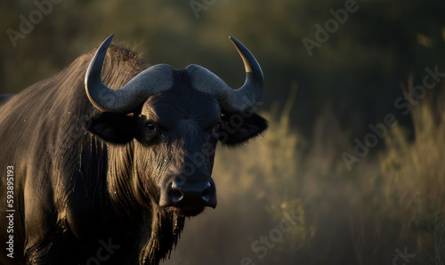 sunrise photo of Cape buffalo in its natural habitat. Generative AI