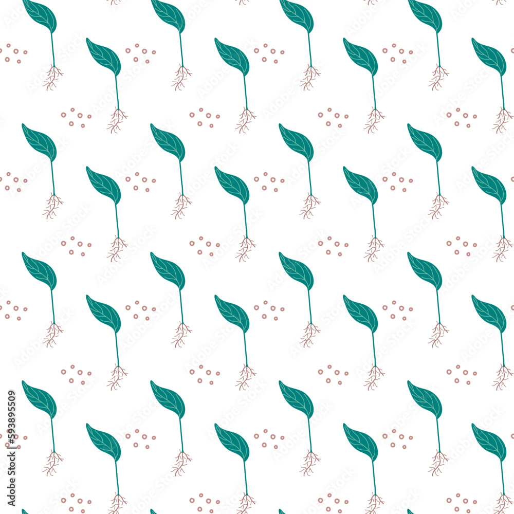 Seamless pattern with sprouts. Plant with leaf and roots. Home gardening and plant care concept. Hand drawn minimalistic vector background.
Seamless pattern with sprouts. Plant with leaf and roots. Home gardening and plant care concept. Hand drawn minimalistic vector background.