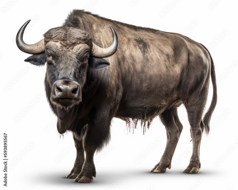 photo of Cape buffalo isolated on white background. Generative AI photo of Cape buffalo isolated on white background. Generative AI