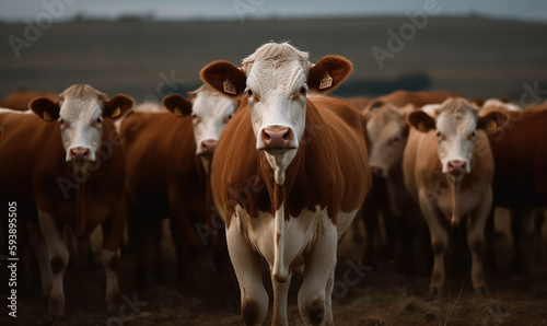 photo of cattle in its natural habitat. Generative AI photo