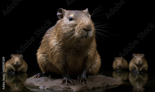 photo of capybara on black background. Generative AI © Bartek
