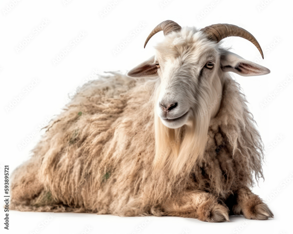 photo of cashmere goat isolated on white background. Generative AI
