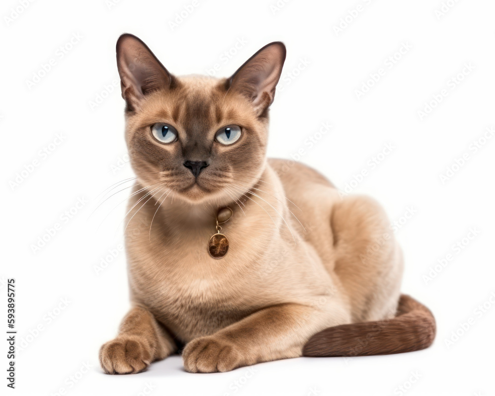 photo of Burmese cat isolated on white background. Generative AI