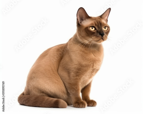photo of Burmese cat isolated on white background. Generative AI