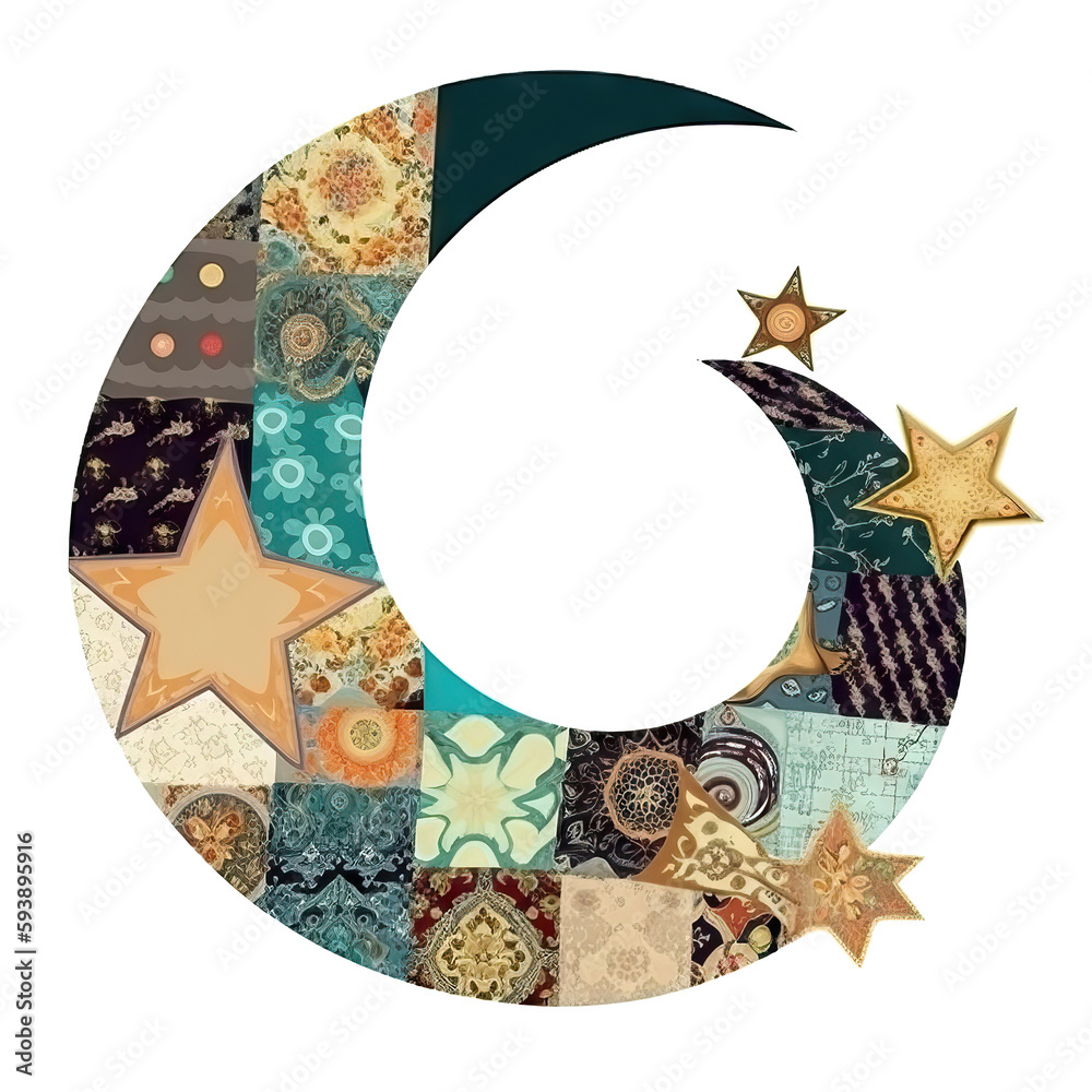 AI generated Ramadan Kareem background with crescent moon and stars, watercolor