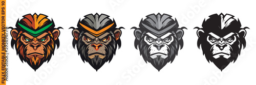 Angry monkey ape mascot character cartoon logo for sport team. Fully editable vector monkey head