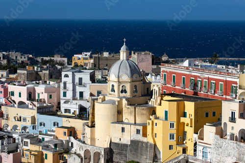 Beautiful fishing village, Marina Corricella on Procida Island, Bay of Naples, Italy.