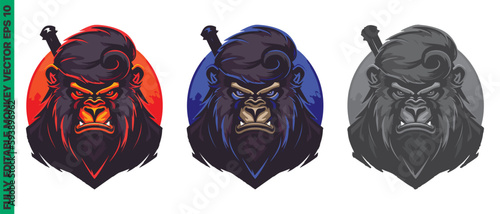 Angry monkey ape mascot character cartoon logo for sport team. Fully editable vector monkey head
