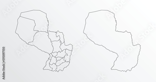 Black Outline vector Map of Paraguay with regions on white background