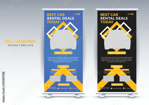 Rental car agency business rollup banner design template