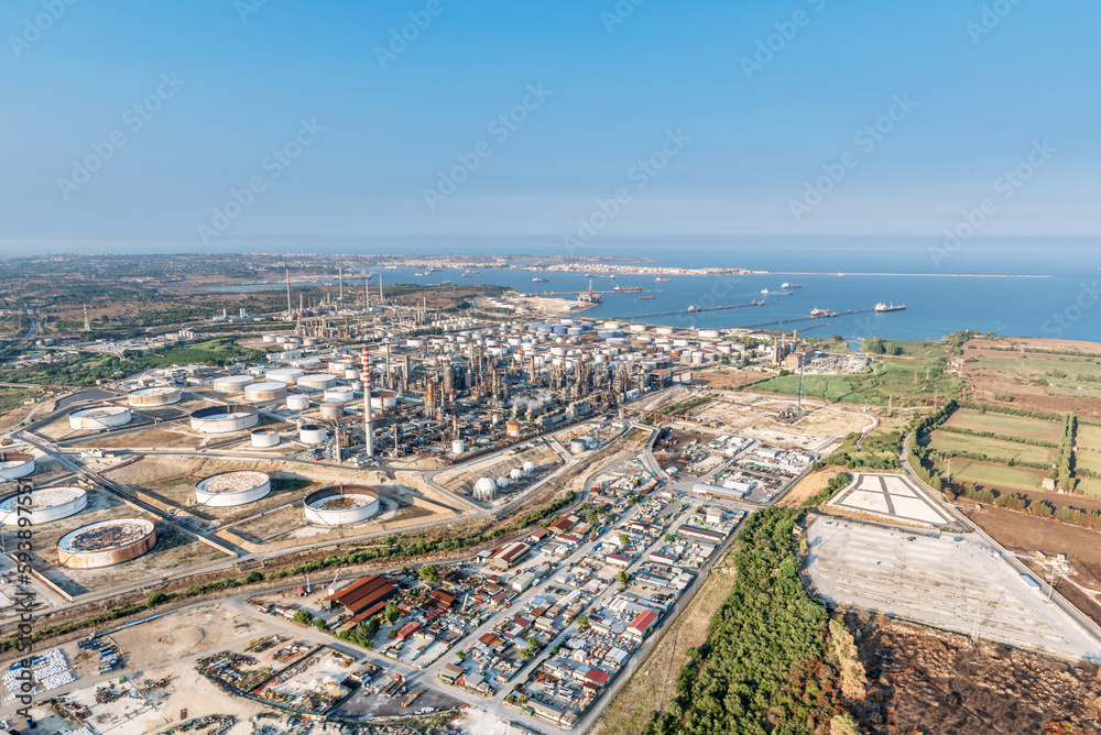 Industrial area in Syracuse Sicily, aerial view