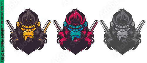 Angry monkey ape mascot character cartoon logo for sport team. Fully editable vector monkey head