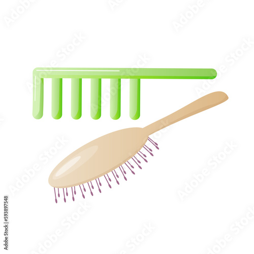 Hairbrush and comb icon. Cartoon illustration of hairbrush and comb vector icon for web design