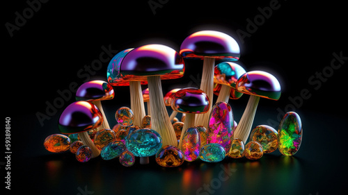Lsd microdosing lysergic acid diethylamide concept , psychedelics therapy with colorful mushrooms, generative AI photo
