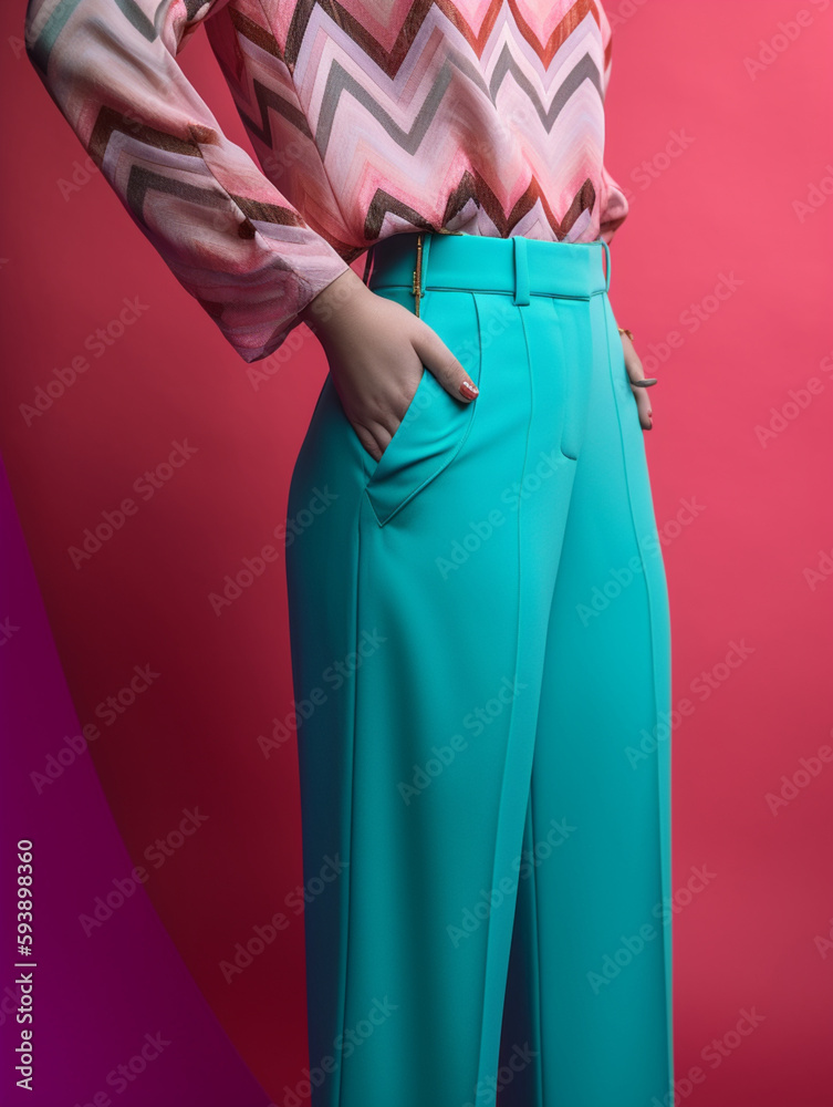 couture turquoise fashion pants posing