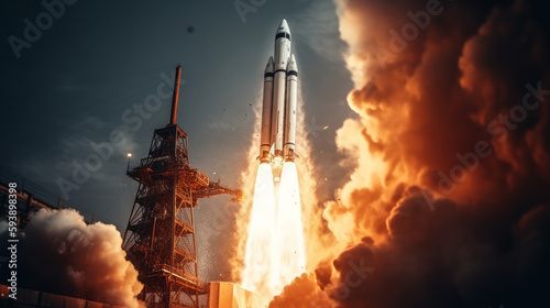 Rocket launch, startup and business concept. Al generated