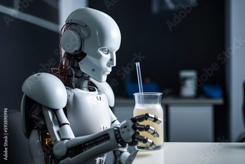 Ai robot drinking from glass