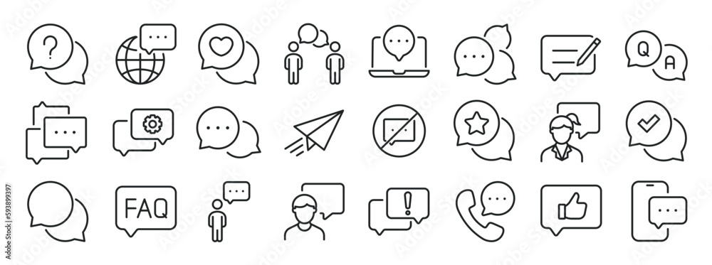 Speech buuble, dialogue, chat, communication thin line icons. Editable stroke. For website marketing design, logo, app, template, ui, etc. Vector illustration.