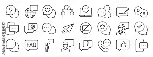 Speech buuble, dialogue, chat, communication thin line icons. Editable stroke. For website marketing design, logo, app, template, ui, etc. Vector illustration.