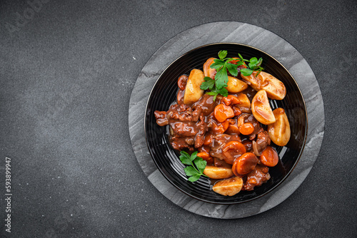 beef bourguignon beef stew dish vegetablу ready to eat meal food snack on the table copy space food background rustic top view