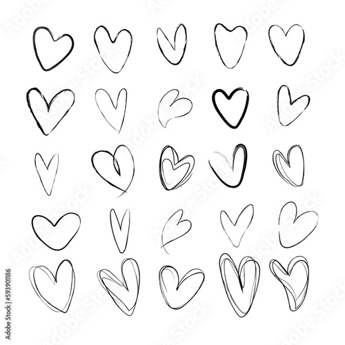 A set of hand-drawn hearts. Hand drawn hearts isolated on white background. Vector illustration for your graphic design