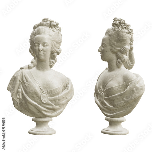 Bust of Marie Antoinette isolated on transparent background. 3D rendering