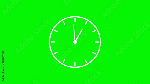 Animated wall clock in 60 second loop. Clock with moving arrows. Time lapse loop. Alpha channel on green background for locking. Black minute and hour hands with second pointer, 4K Quality Video