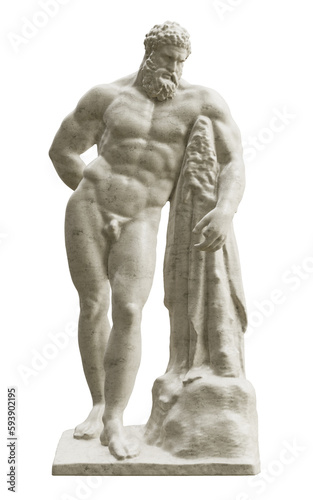 Sculpture reproduction of the Farnese Hercules isolated on transparent background. 3D rendering