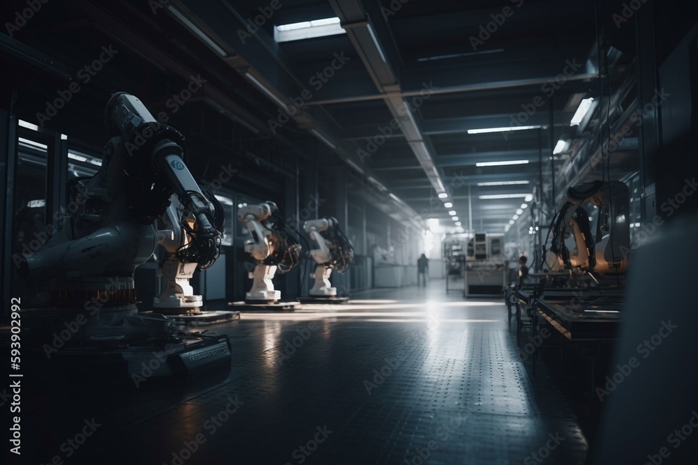 robot in futuristic factory. Generative AI