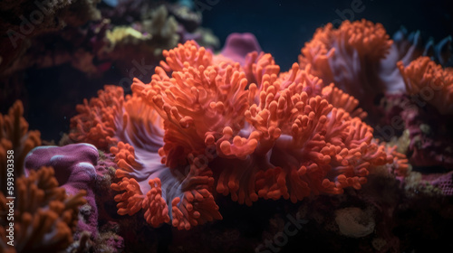 Fond marin, récif de corail multicolore dans mer tropicale © Sébastien Jouve