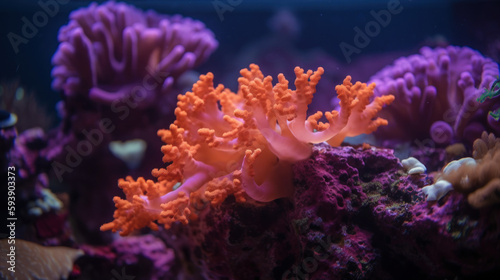 Fond marin, récif de corail multicolore dans mer tropicale