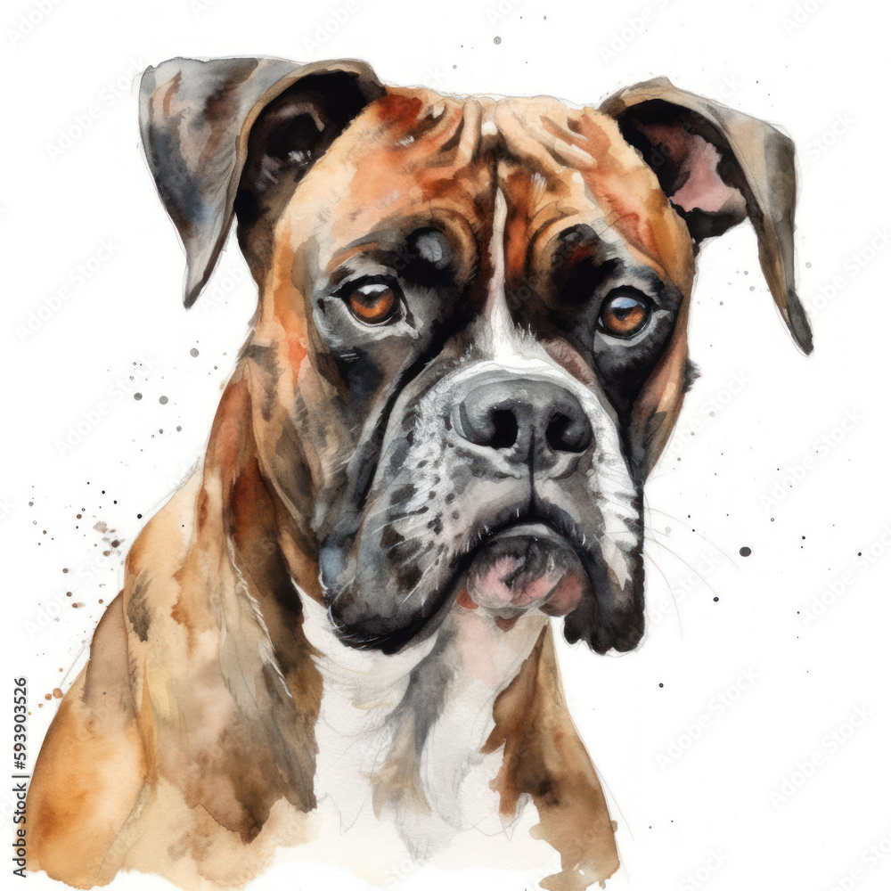 dessin à l'aquarelle d'un chien de race Boxer