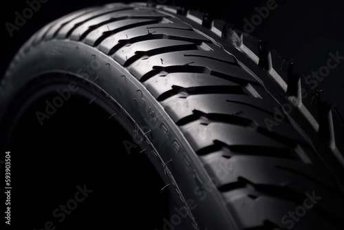 vue macro de la structure d'un pneu sur fond noir