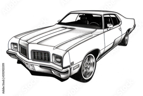 dessin noir et blanc d'une voiture de sport américaine des années 1960-1970 photo