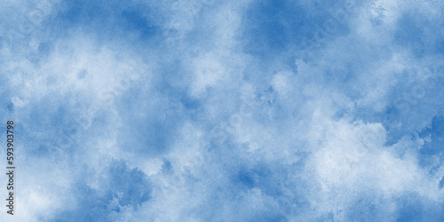 blue watercolor painted blurry and defocused Cloudy Blue Sky Background, blurred and grainy Blue powder explosion on white background, Classic hand painted Blue watercolor background for design.