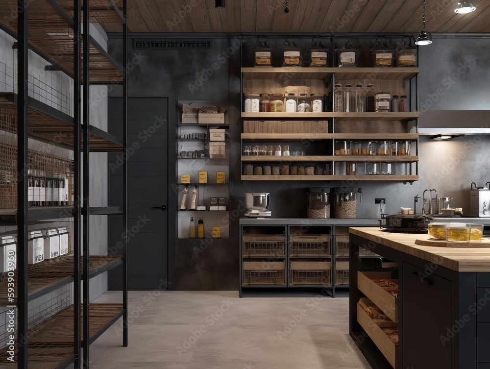 interior of a industrial style kitchen. Generative ai interior of a industrial style kitchen. Generative ai
