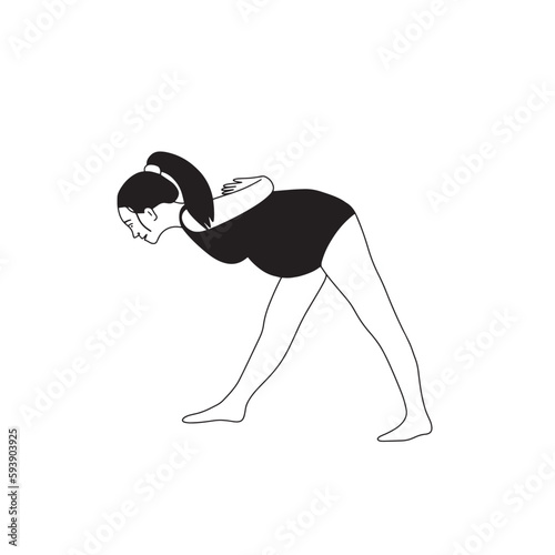 Pregnant woman doing yoga exercise. Asana for health and body relaxation. Hand drawn illustration isolated on white background.
