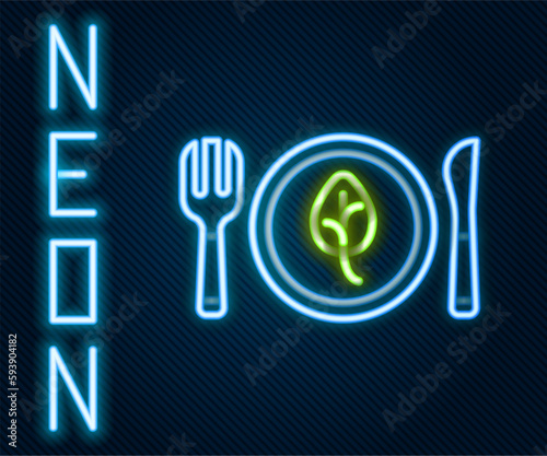 Glowing neon line Vegan food diet icon isolated on black background. Organic, bio, eco symbol. Vegan, no meat, lactose free, healthy, fresh and nonviolent food. Colorful outline concept. Vector
